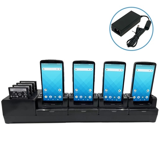 [5000-900133G] EA660 4-terminal + 4-battery-slot cradle. Compatible with the EA660 with and without bumper. Comes with power adapter only (w/o Powercord)